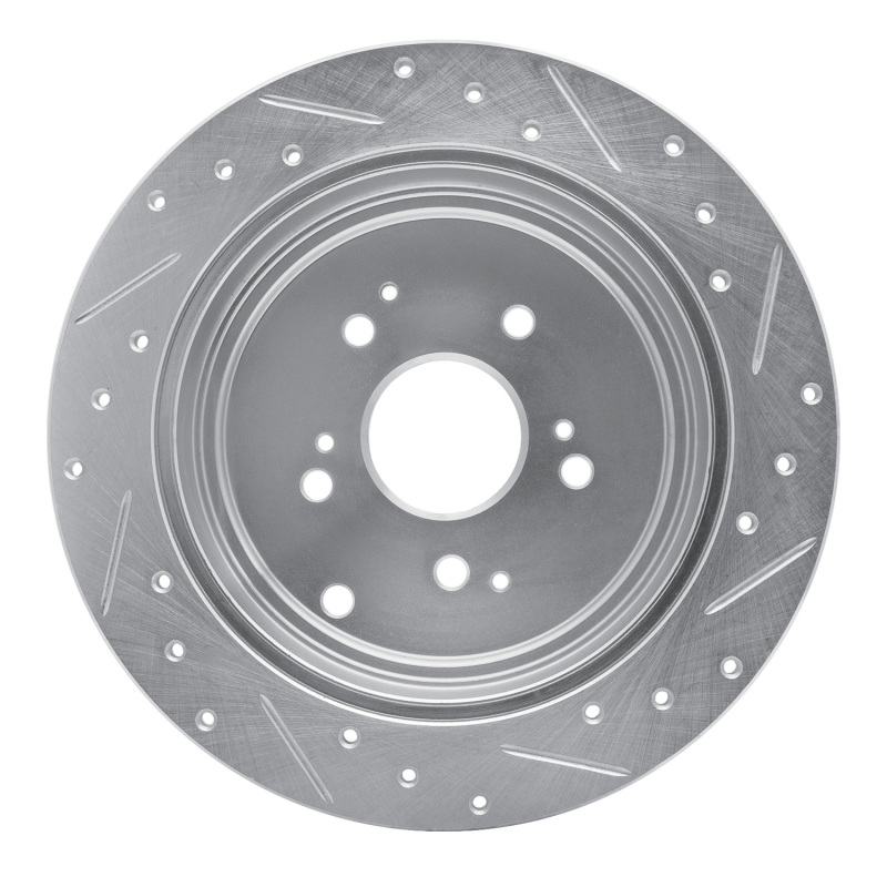 Acura MDX Brake Rotor (1) - Rear Left - R1 Concepts - Drilled & Slotted - Silver - `01-`08